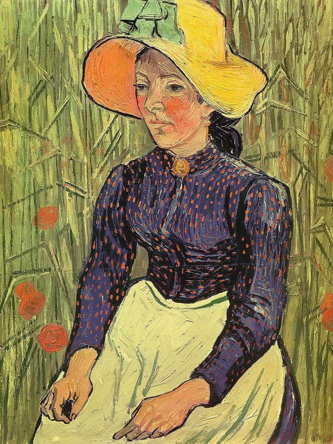 Young Peasant Woman With Straw Hat Sitting In The Wheat By Vincent Van Gogh Fine Art Print