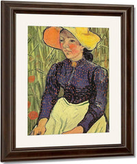 Young Peasant Woman With Straw Hat Sitting In The Wheat By Vincent Van Gogh Fine Art Print