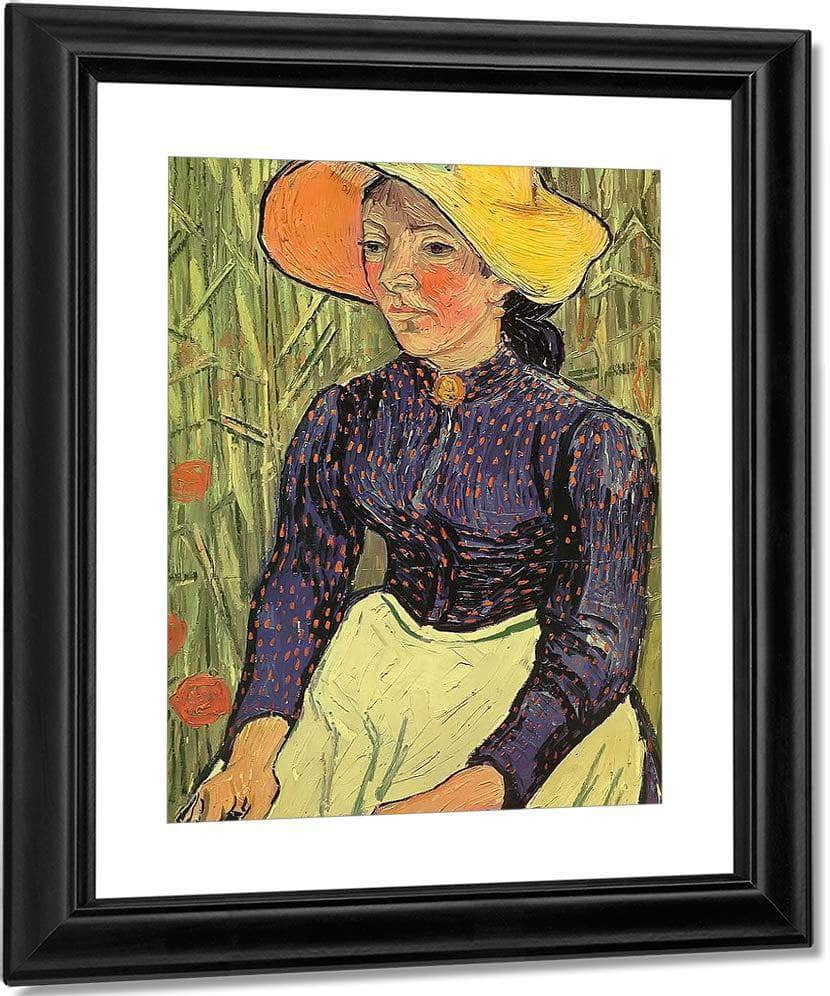 Young Peasant Woman With Straw Hat Sitting In The Wheat By Vincent Van Gogh Fine Art Print
