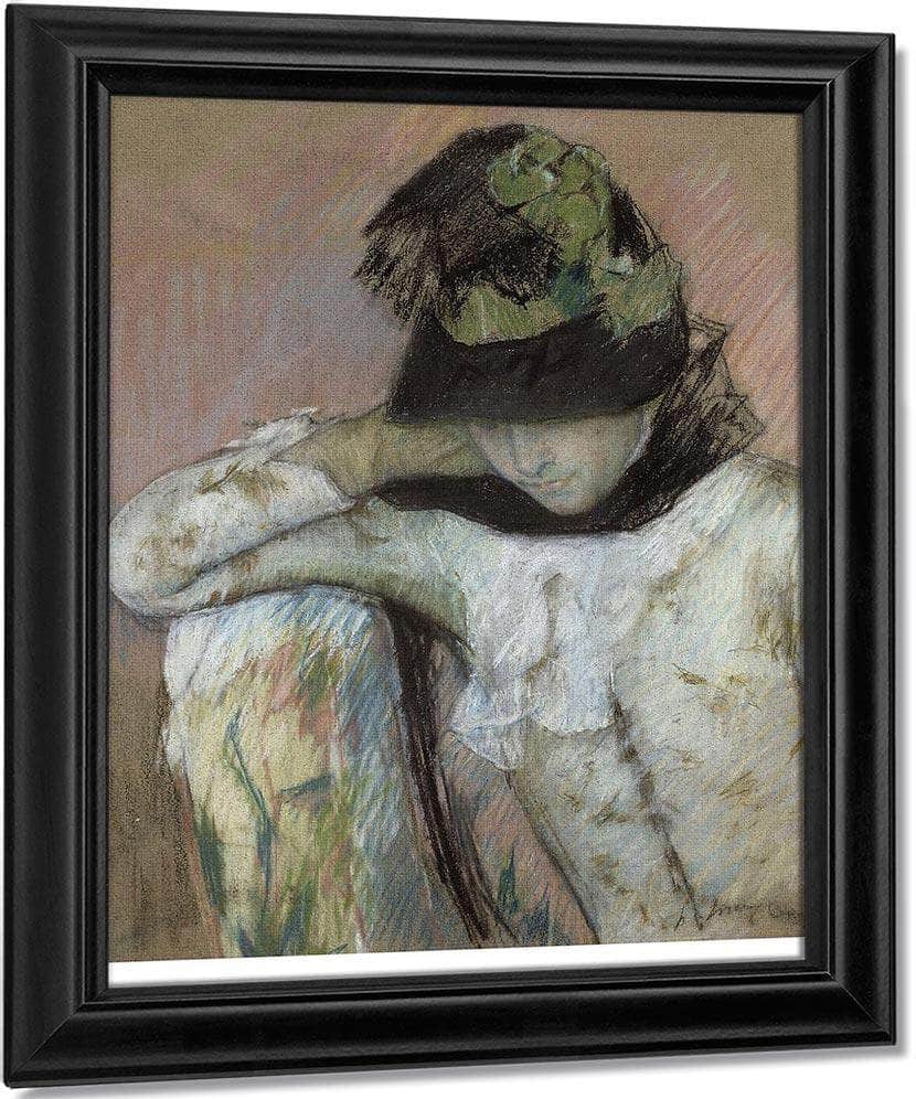 Young Woman In A Black And Green Bonnet, Looking Down By Mary Cassatt Fine Art Print