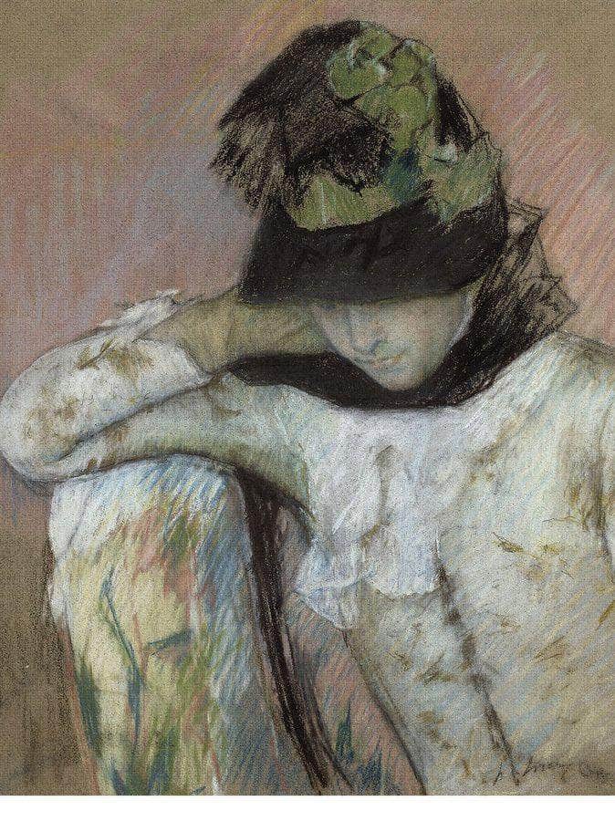 Young Woman In A Black And Green Bonnet, Looking Down By Mary Cassatt Fine Art Print