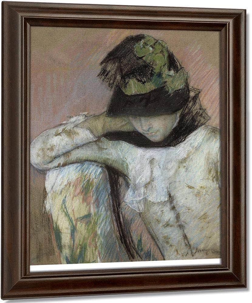 Young Woman In A Black And Green Bonnet, Looking Down By Mary Cassatt Fine Art Print