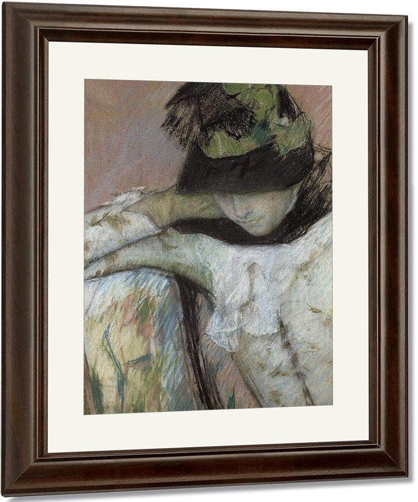 Young Woman In A Black And Green Bonnet, Looking Down By Mary Cassatt Fine Art Print