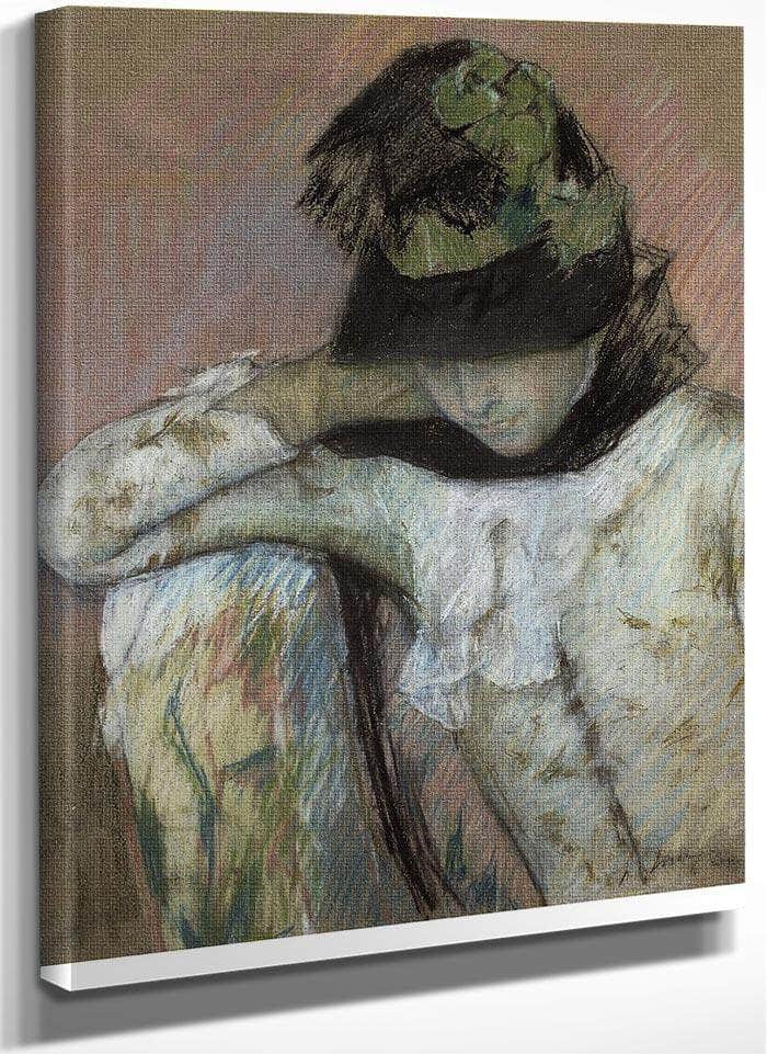 Young Woman In A Black And Green Bonnet, Looking Down By Mary Cassatt Fine Art Print