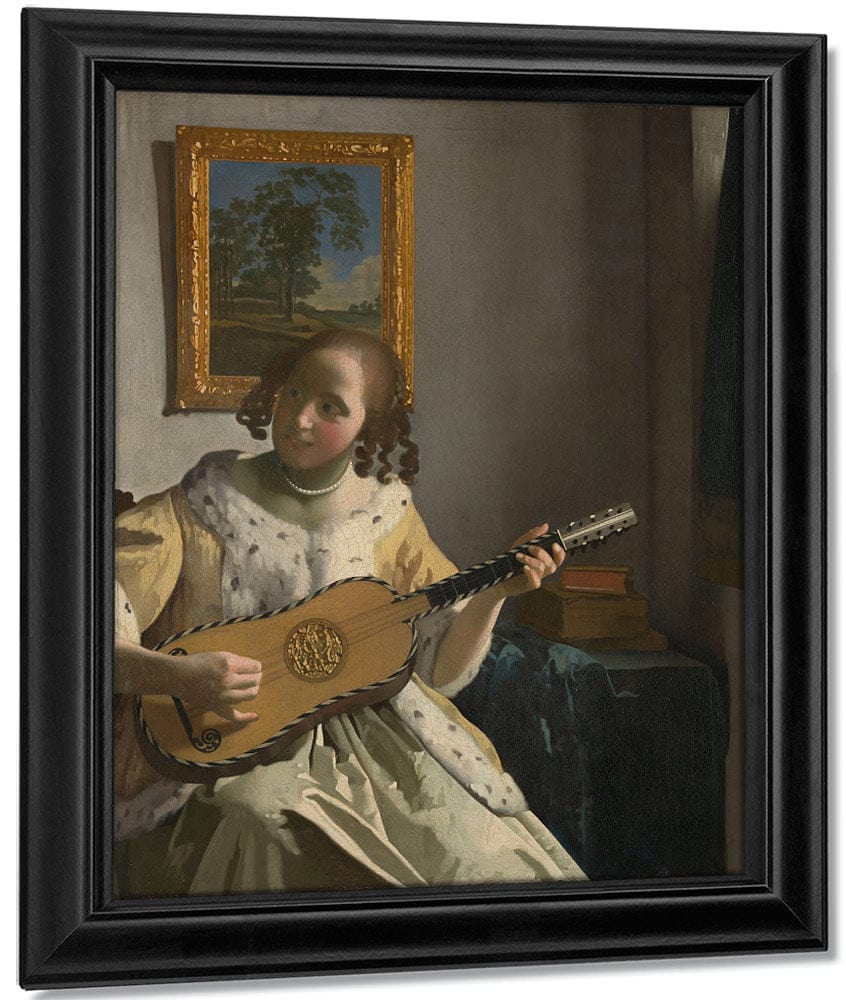 Young Woman Playing A Guitar 1672 By Johannes Vermeer Fine Art Print