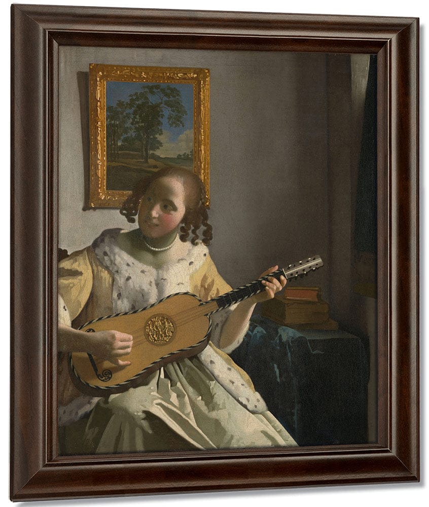 Young Woman Playing A Guitar 1672 By Johannes Vermeer Fine Art Print