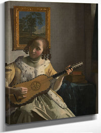 Young Woman Playing A Guitar 1672 By Johannes Vermeer Fine Art Print