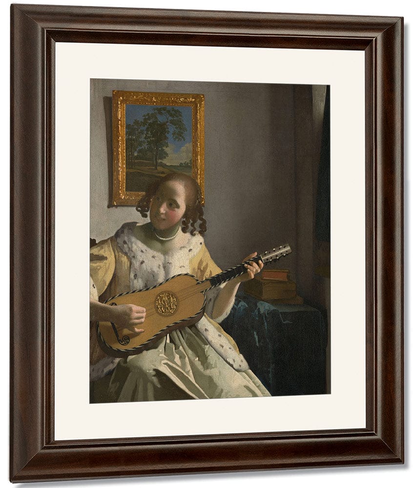 Young Woman Playing A Guitar 1672 By Johannes Vermeer Fine Art Print