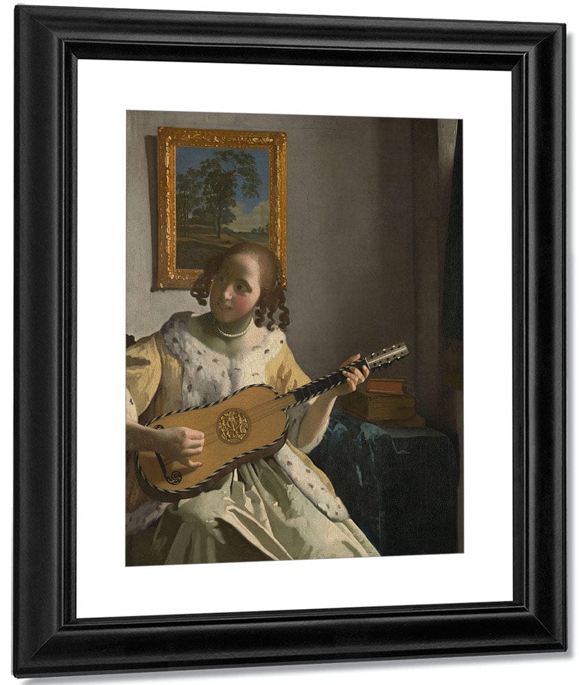 Young Woman Playing A Guitar 1672 By Johannes Vermeer Fine Art Print