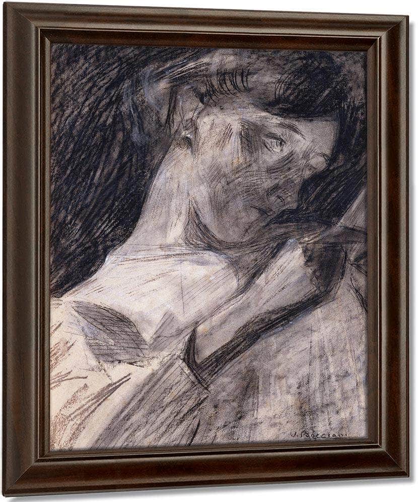 Young Woman Reading   Ines 1909 1910 Charcoal Watercolor Crayon 467X333Mm Met By Umberto Boccioni Fine Art Print