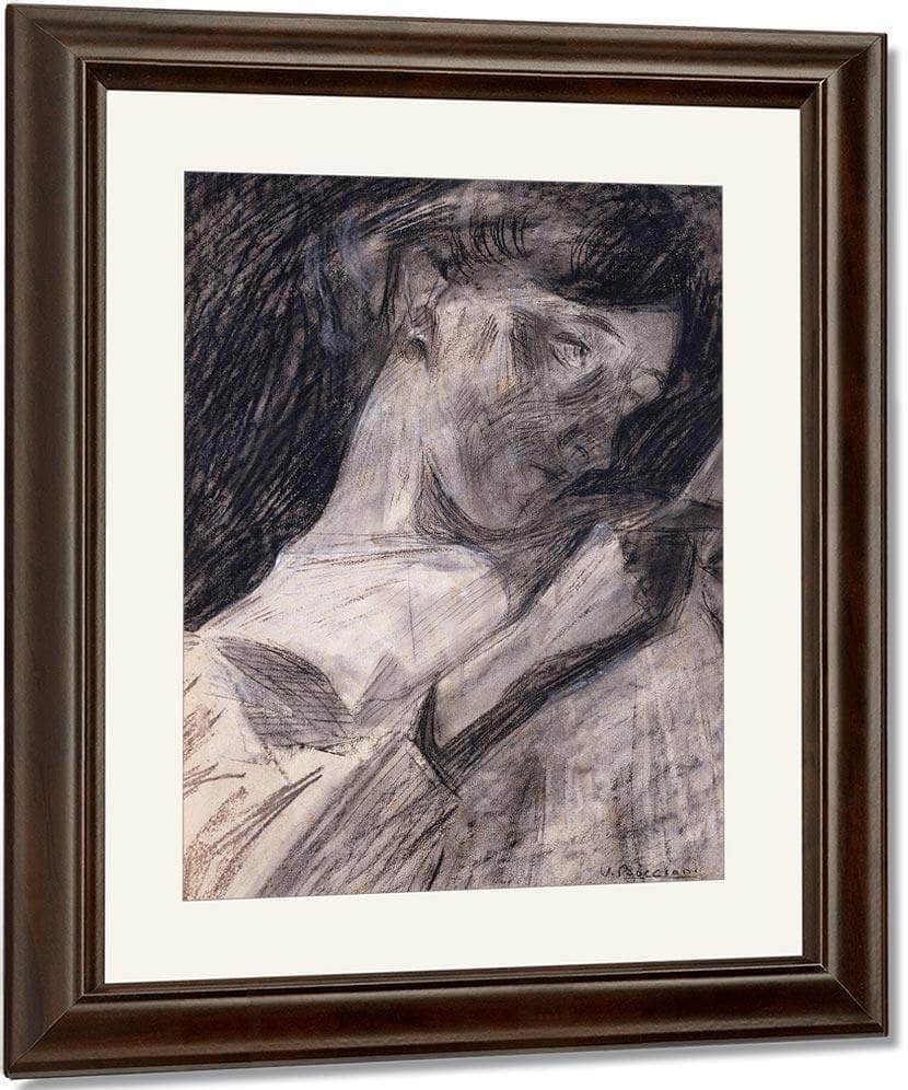 Young Woman Reading   Ines 1909 1910 Charcoal Watercolor Crayon 467X333Mm Met By Umberto Boccioni Fine Art Print