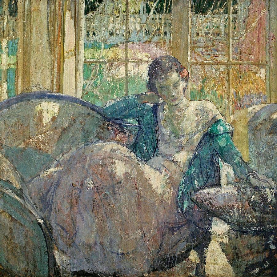 Young Woman Seated On Sofa By Richard Edward Miller Fine Art Print