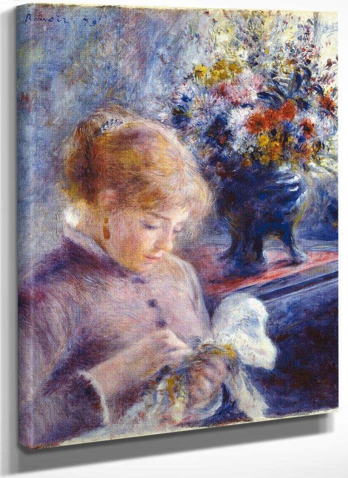 Young Woman Sewing By Pierre August Renoir Fine Art Print