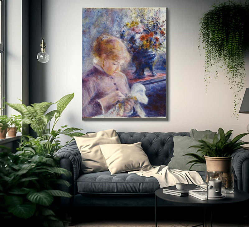 Young Woman Sewing By Pierre August Renoir Fine Art Print
