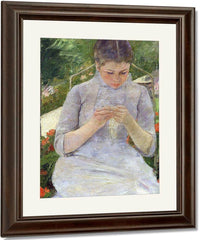 Young Woman Sewing In The Garden By Mary Cassatt Fine Art Print