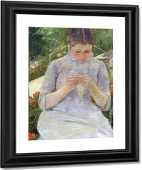 Young Woman Sewing In The Garden By Mary Cassatt Fine Art Print