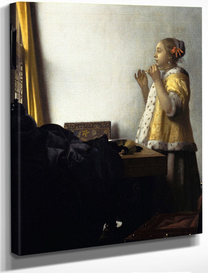 Young Woman With A Pearl Necklace 1662 By Johannes Vermeer Fine Art Print