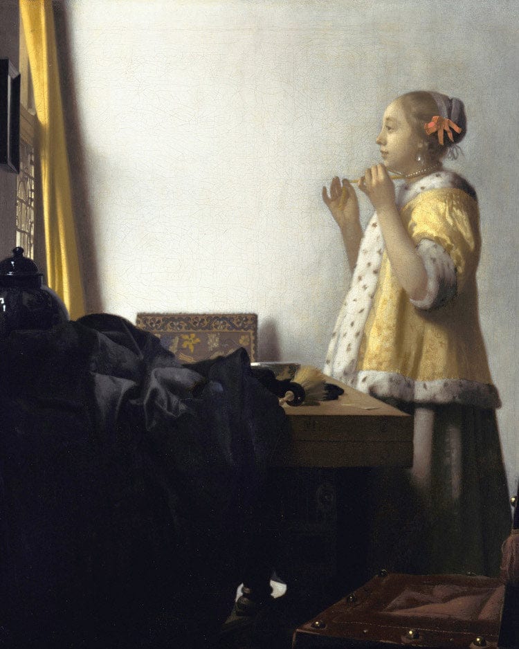 Young Woman With A Pearl Necklace By Johannes Vermeer Fine Art Print