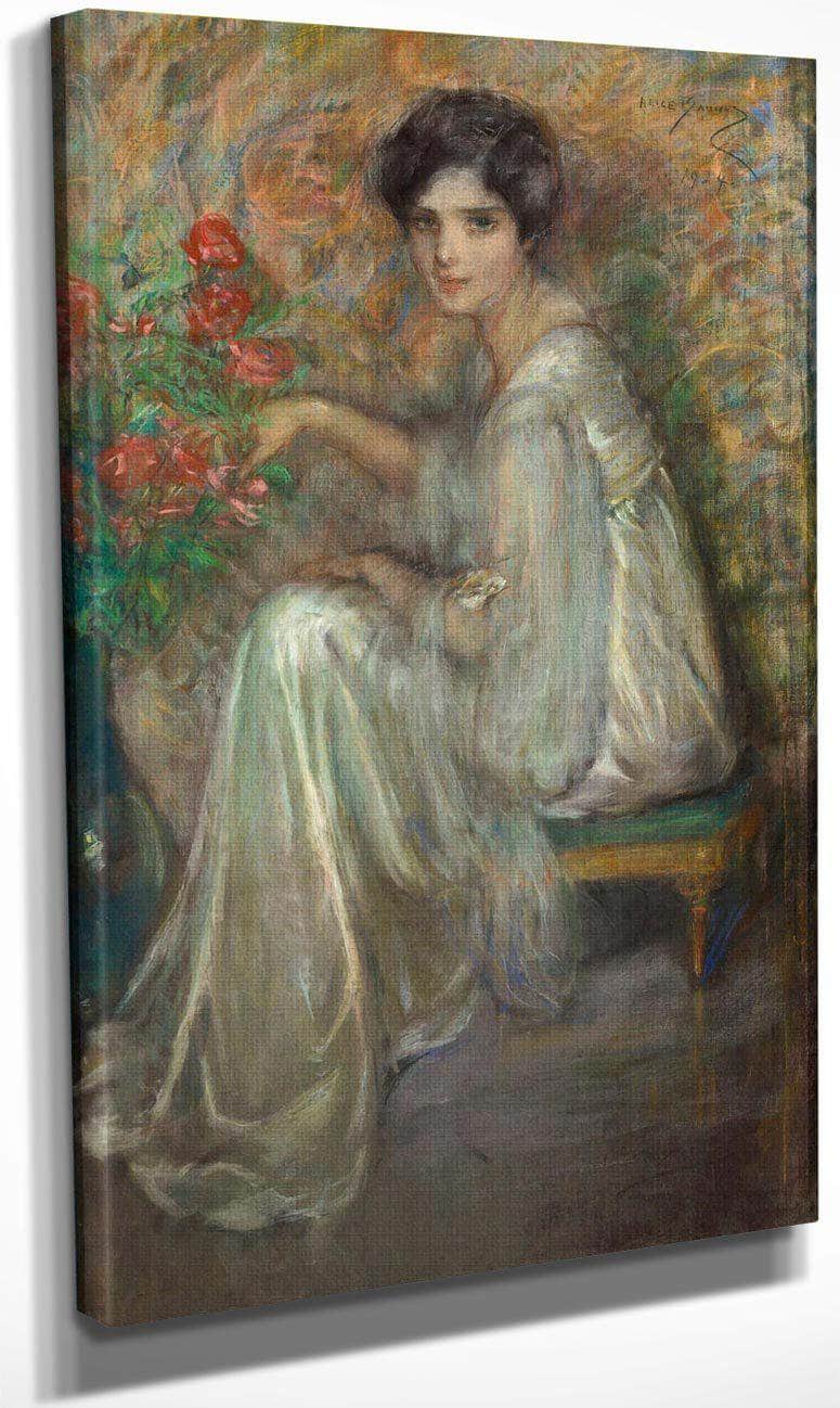 Young Woman With Roses By Alice Pike Barney Fine Art Print