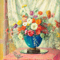 Zinnias In A Blue Vase, 1914 By Anna Lee Stacey Fine Art Print