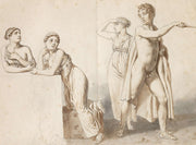 Fire Studiefigurer Tre Kvindelige Og En Mandlig I Antikke Dragter by Christoffer Wilhelm Eckersberg