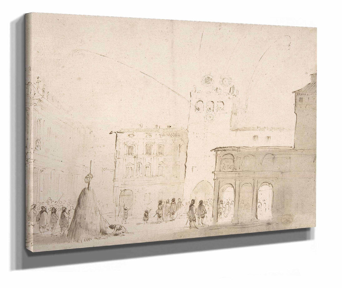 Fireworks In A Piazza  by Guercino