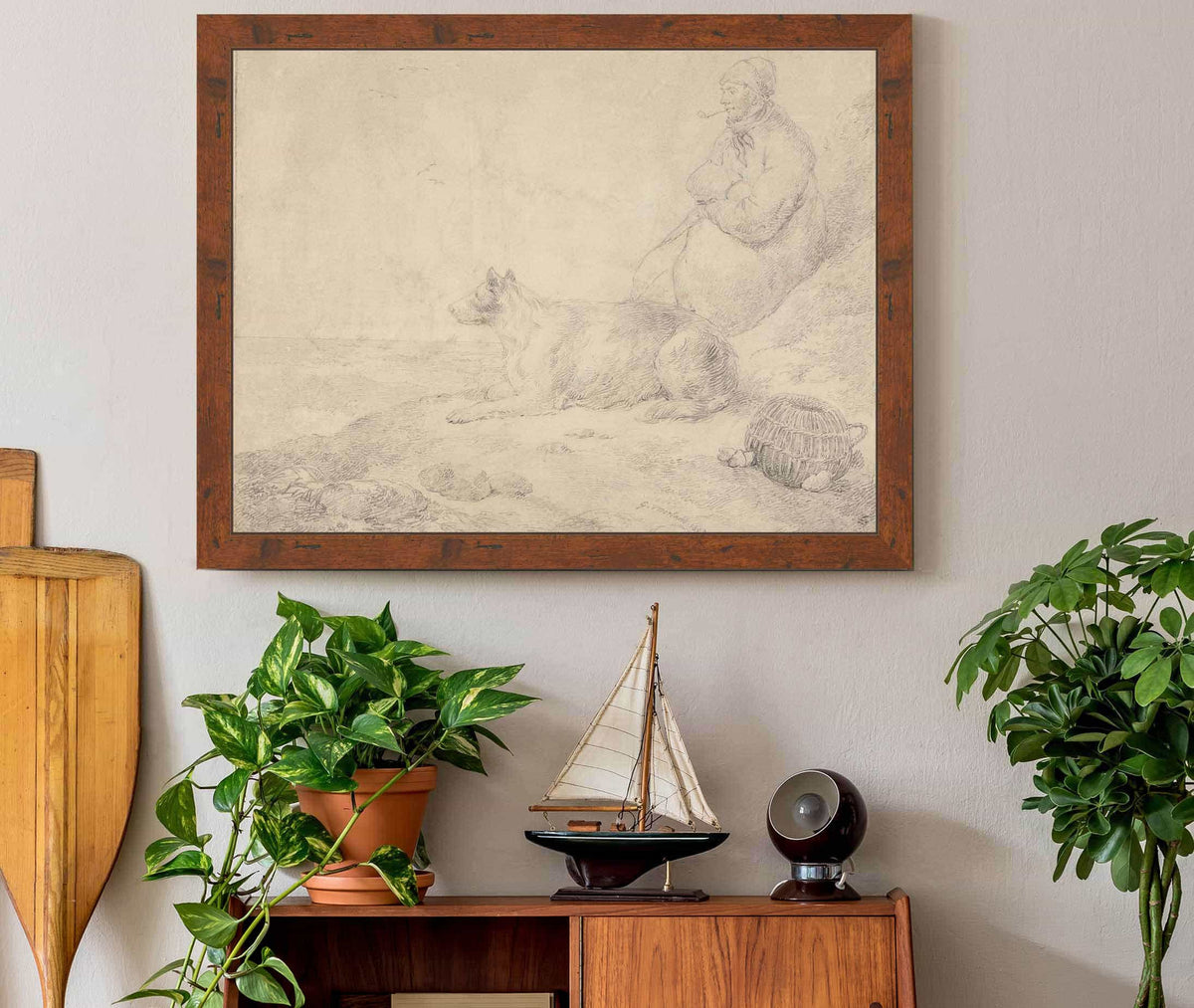 Fisherman And Dog Sitting By The Coast by George Morland