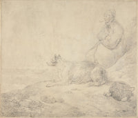 Fisherman And Dog Sitting By The Coast by George Morland