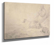 Fisherman And Dog Sitting By The Coast by George Morland