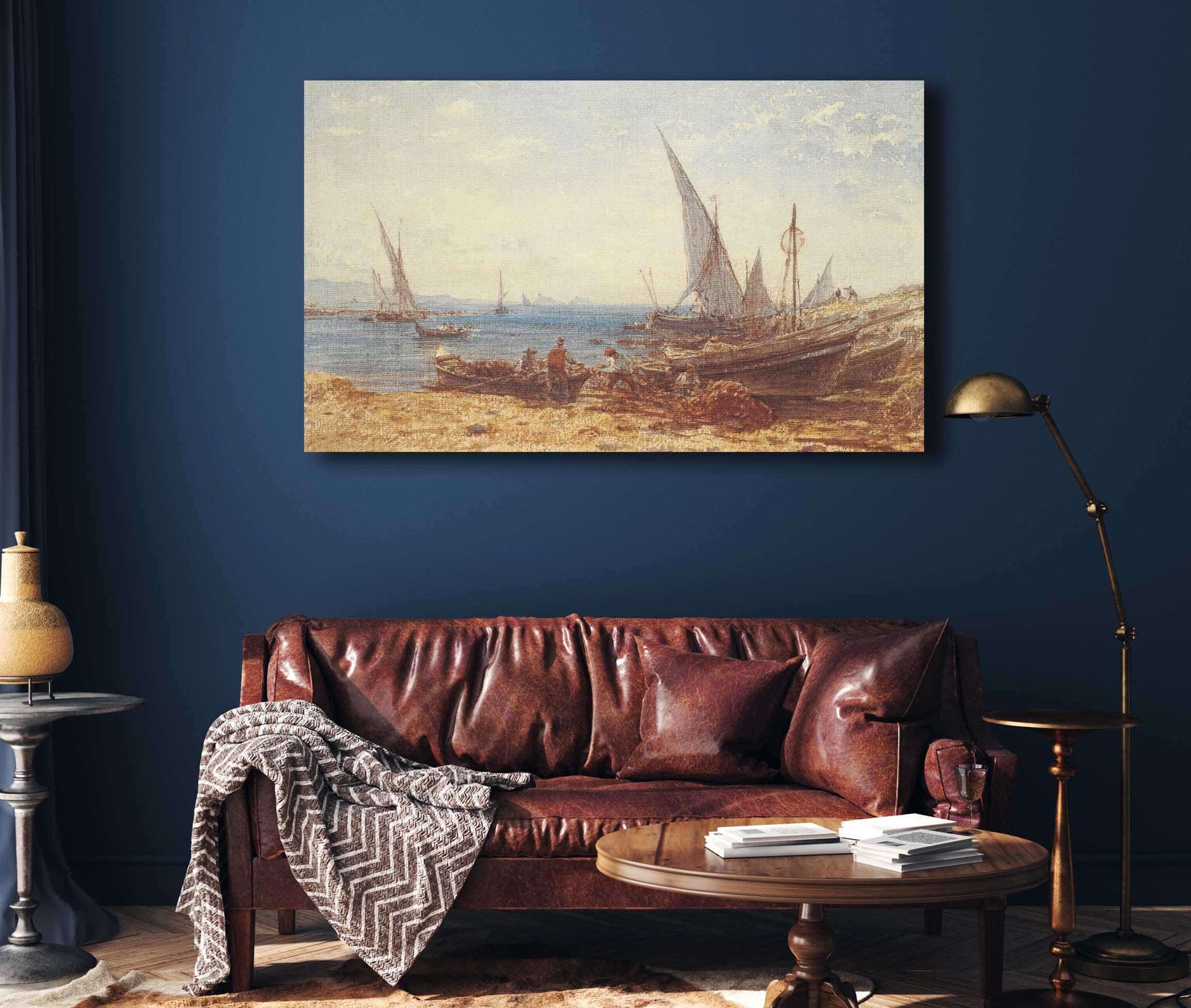 Fishermen And Boats At Waters Edge by Felix Ziem