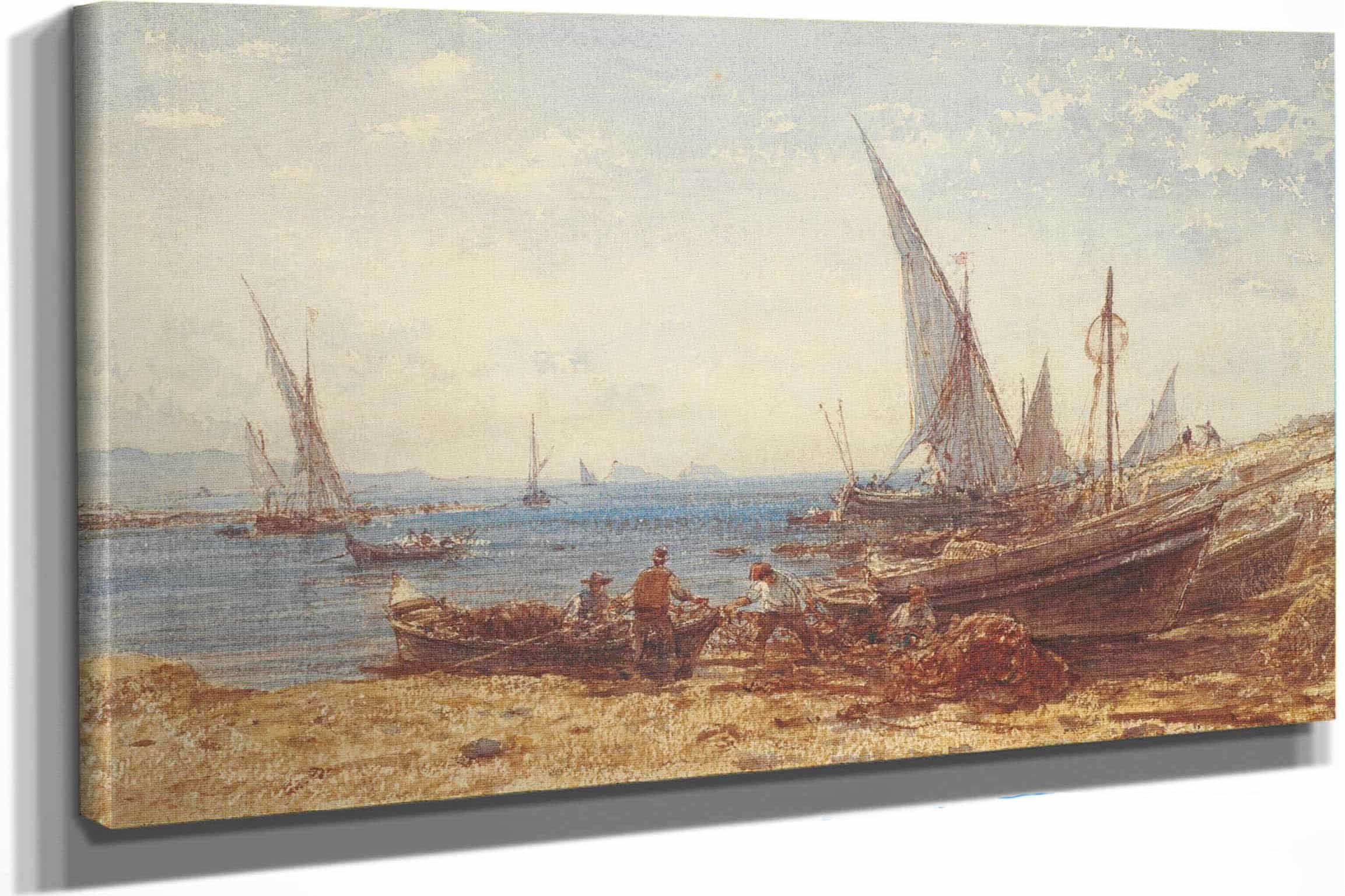 Fishermen And Boats At Waters Edge by Felix Ziem