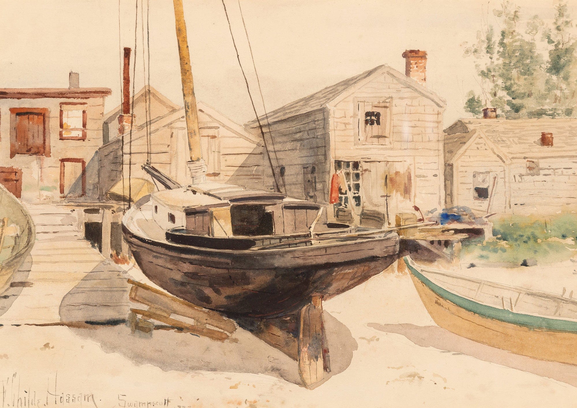 Fishhouses Swampscott by Childe Hassam
