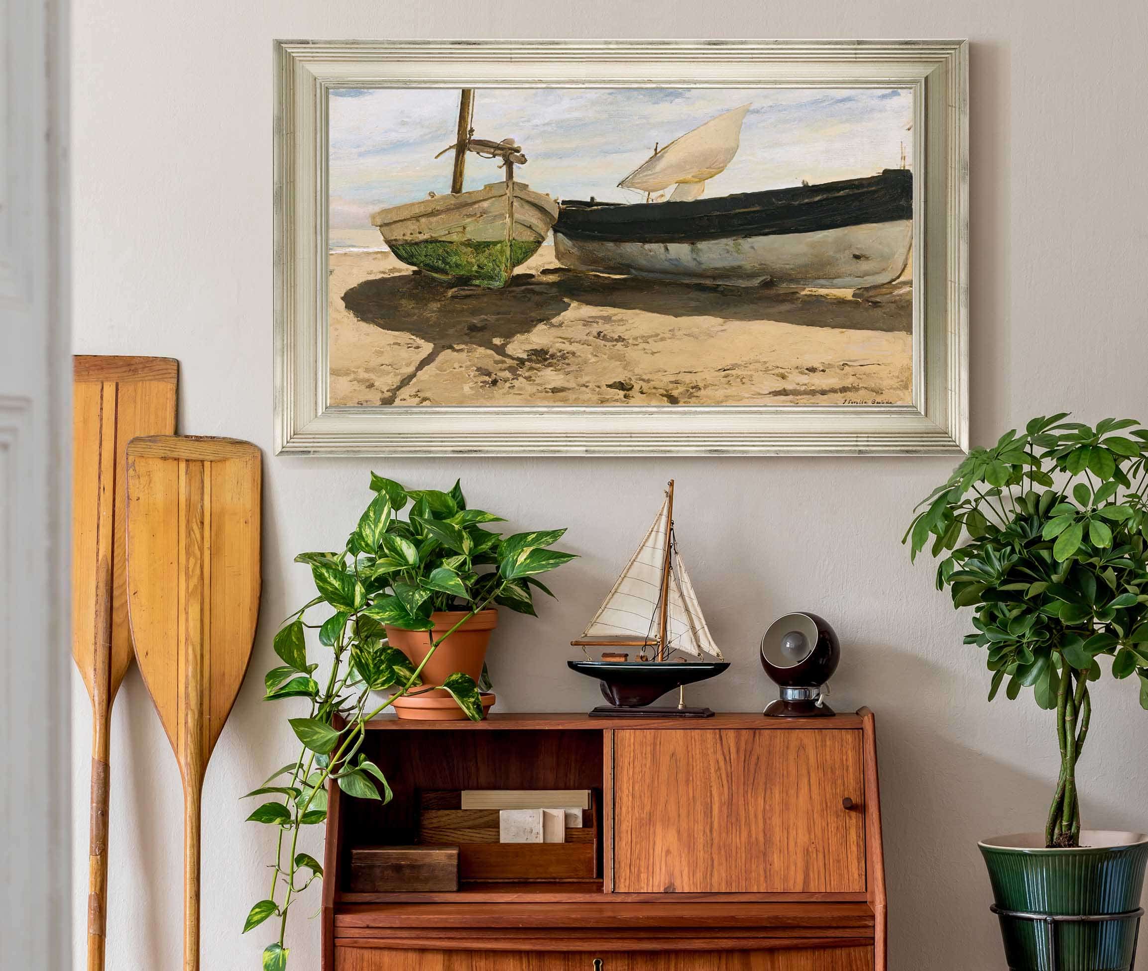 Fishing Boats On The Beach Valencia by Joaquin Sorolla