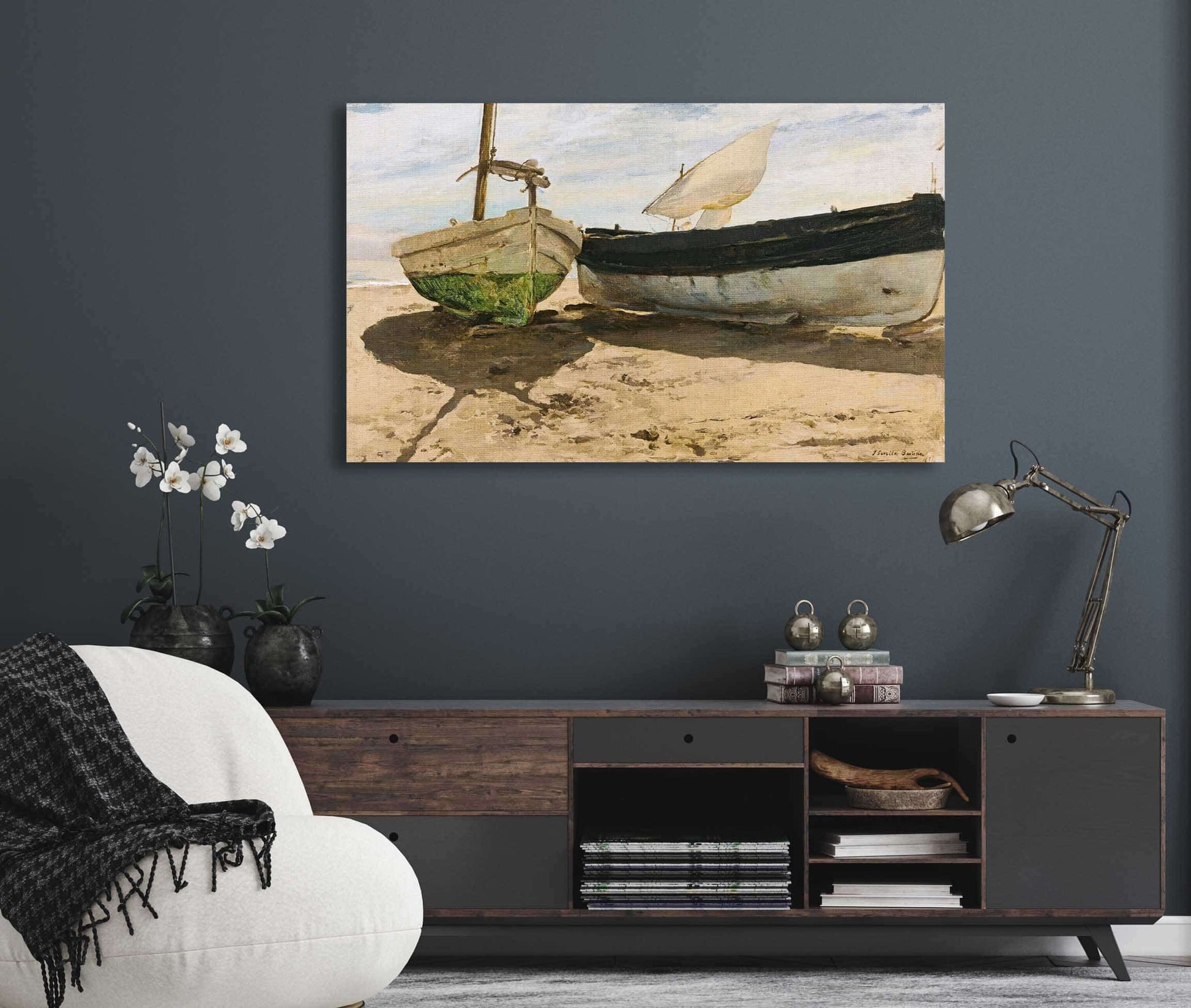 Fishing Boats On The Beach Valencia by Joaquin Sorolla