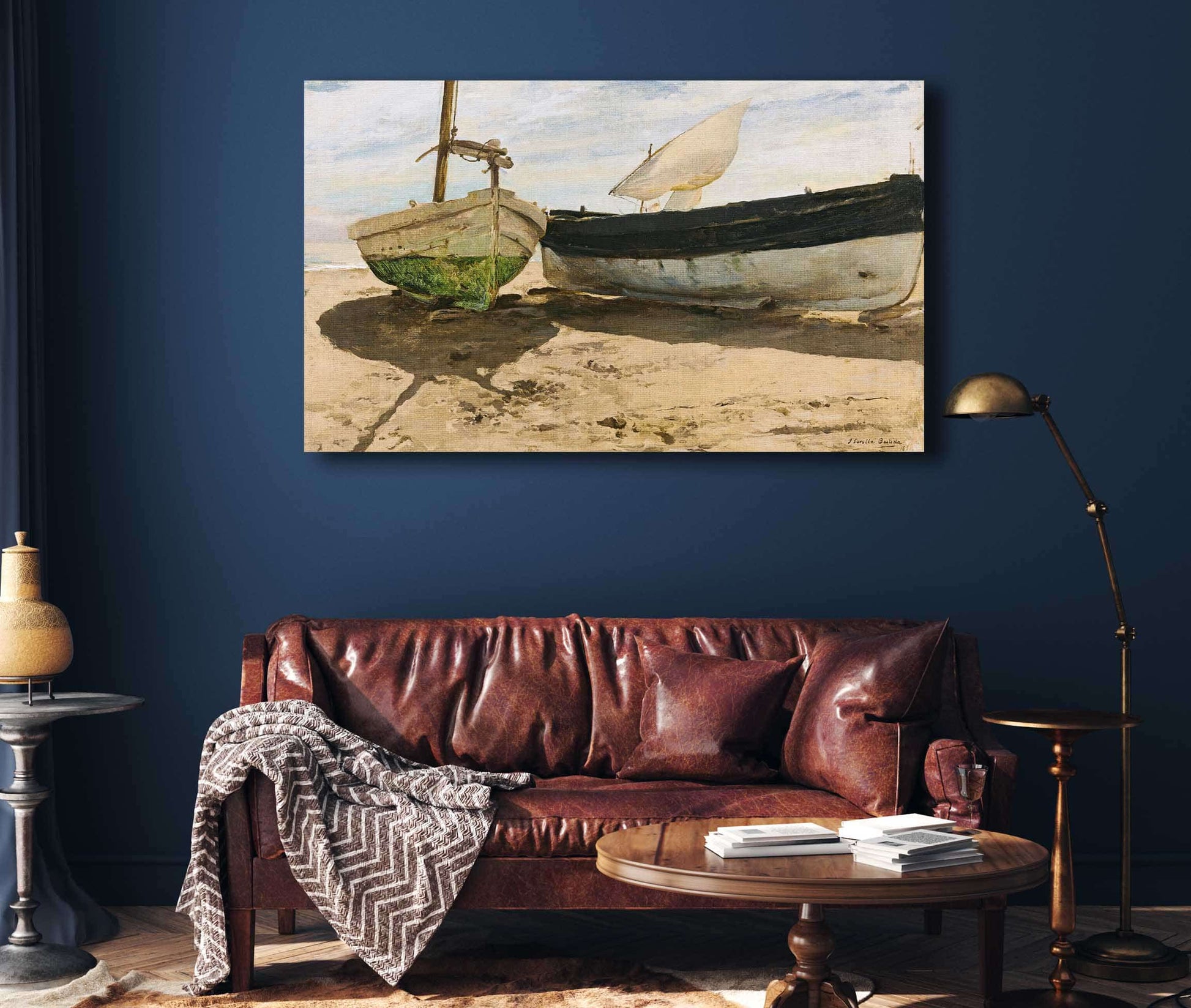 Fishing Boats On The Beach Valencia by Joaquin Sorolla