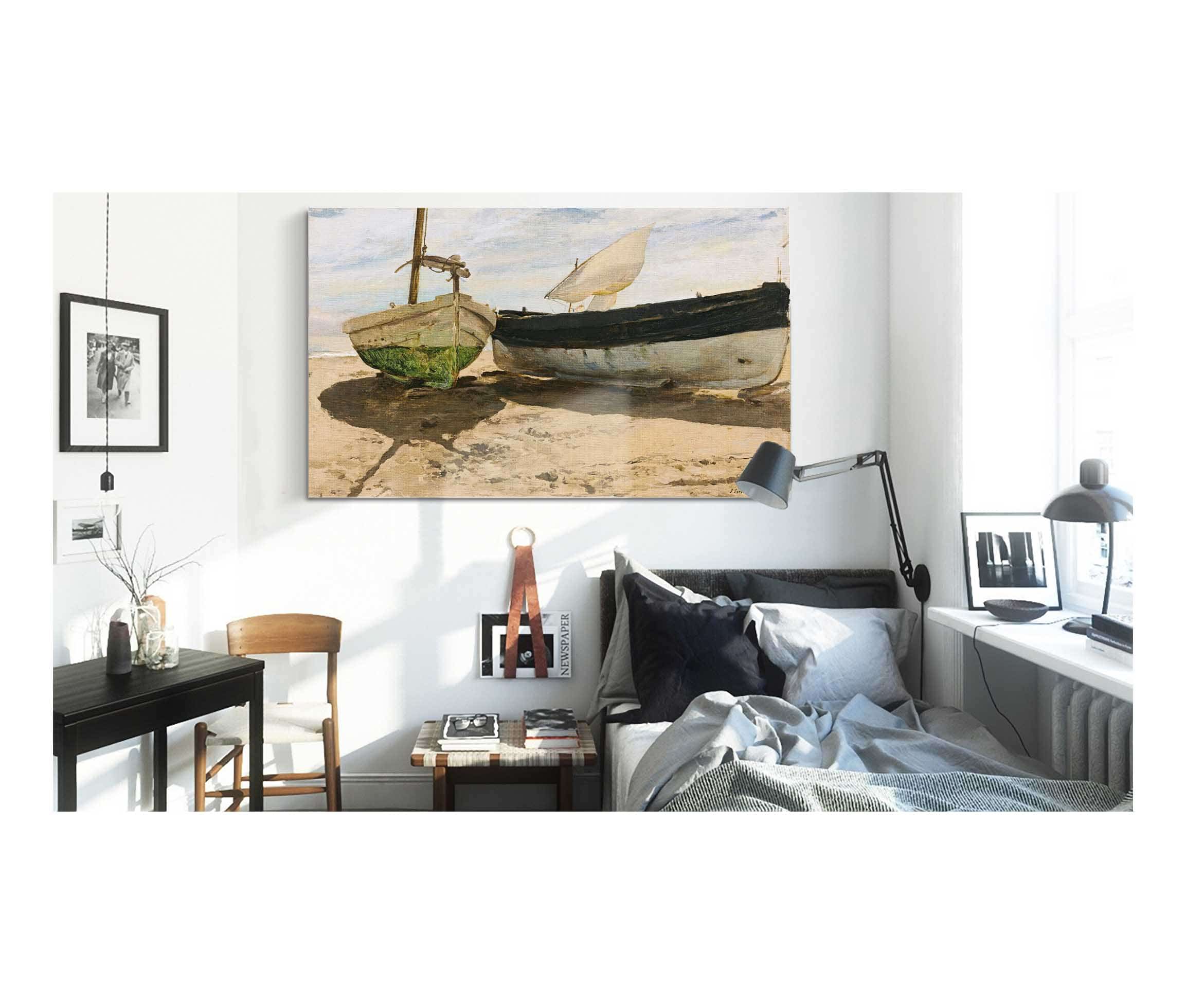 Fishing Boats On The Beach Valencia by Joaquin Sorolla