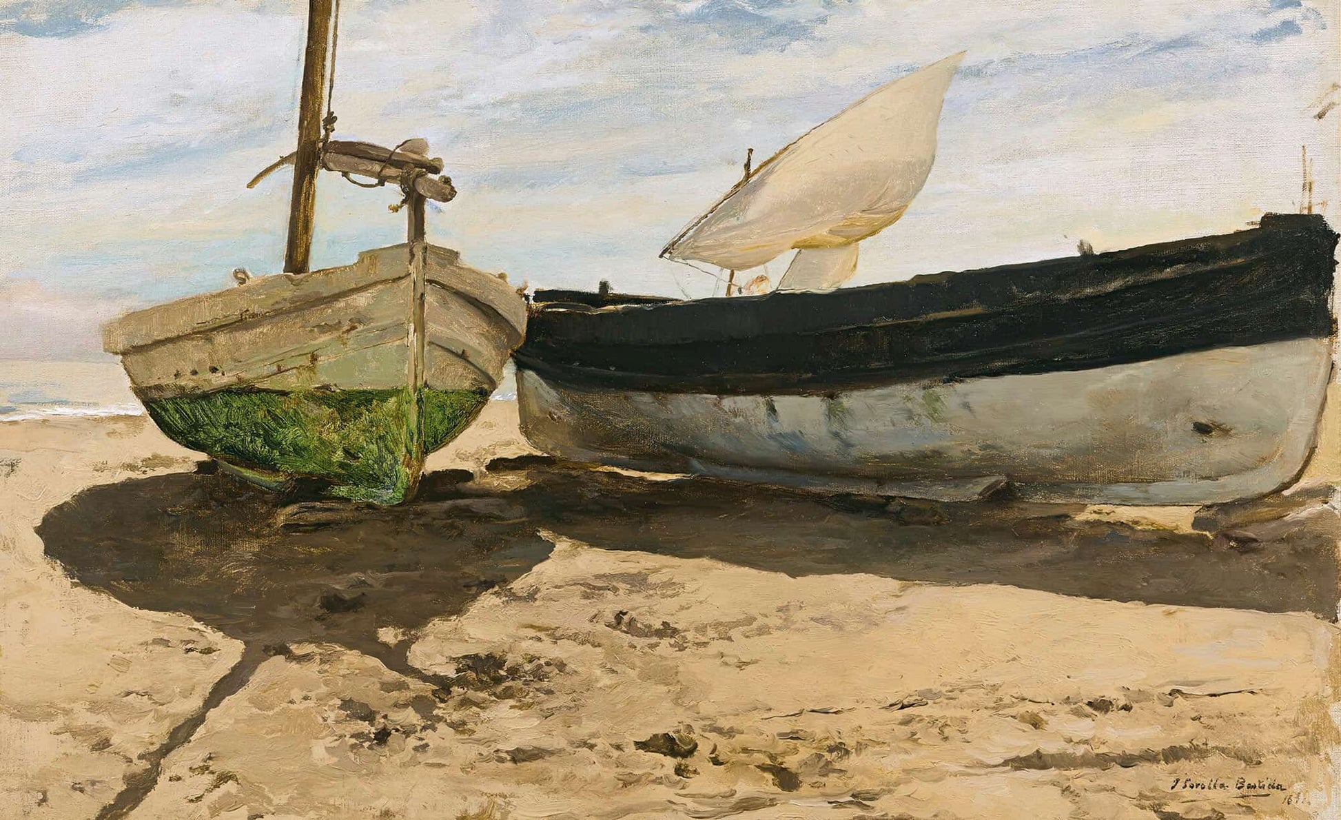 Fishing Boats On The Beach Valencia by Joaquin Sorolla