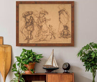 Five Figures In Fantastic Costumes With Two Dogs  by Salvator Rosa