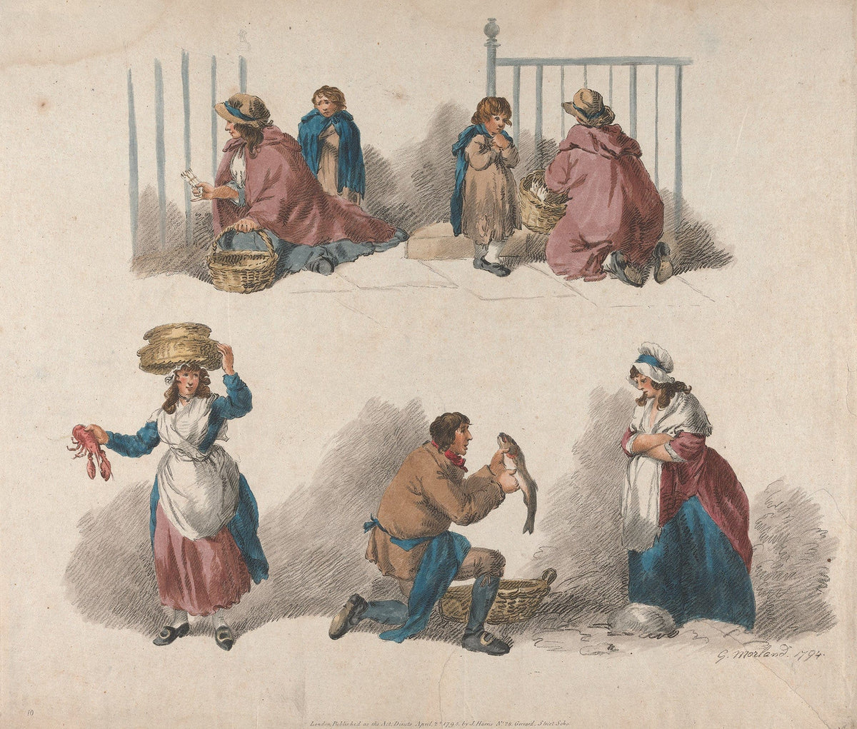 Five Studies Of Peddlers by George Morland