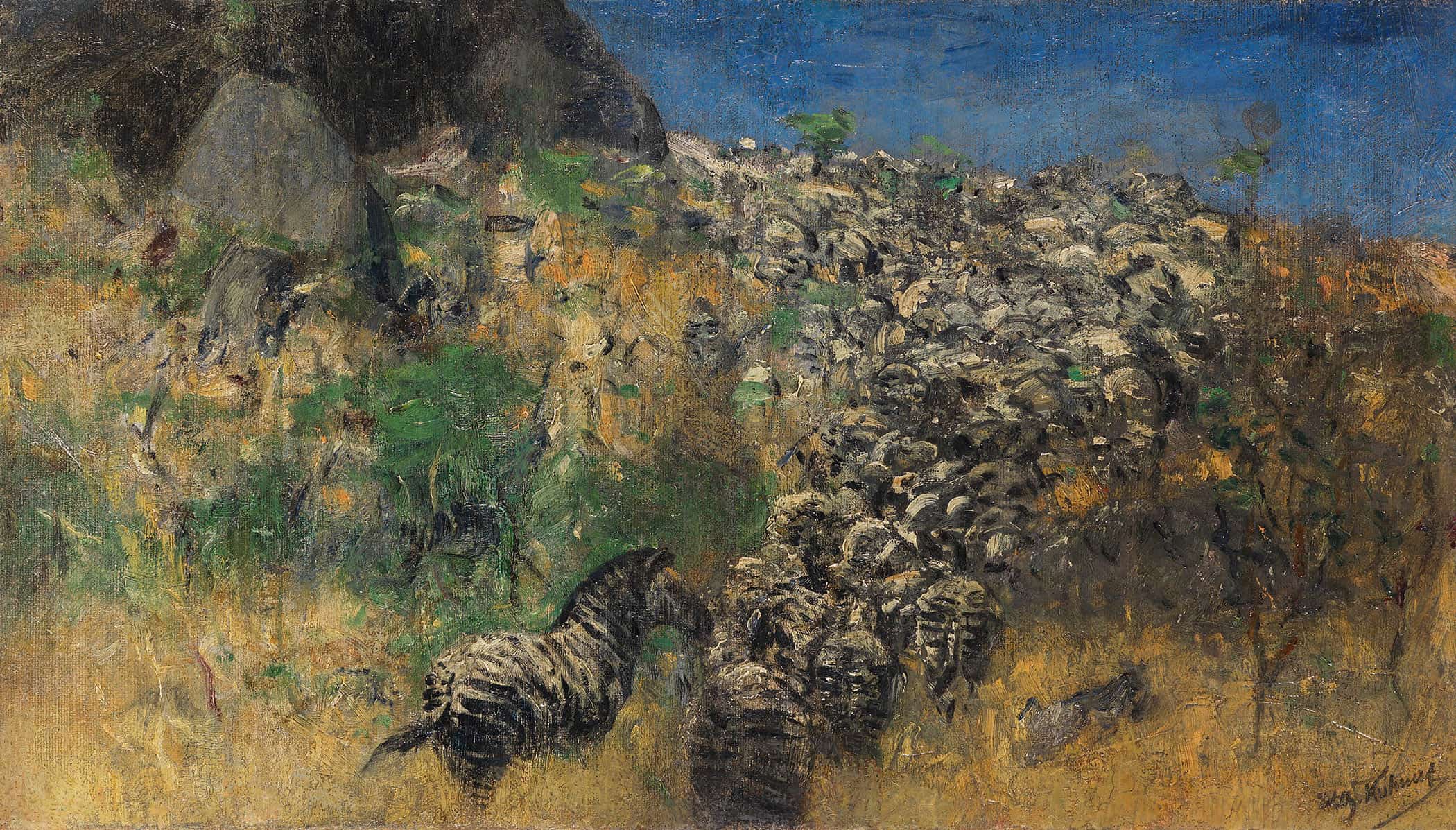 Fliehende Zebraherde Zwischen by Wilhelm Kuhnert