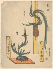 Flower Arrangements Basket Pine And Iris In Rock Bowl by Ando Hiroshige