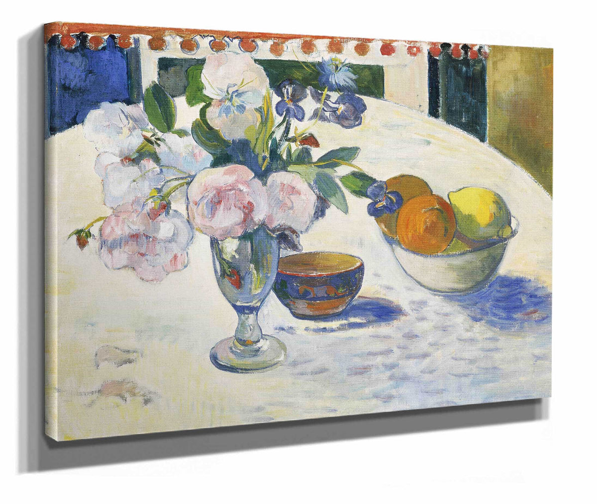 Flowers And A Bowl Of Fruit On A Table by Paul Gauguin