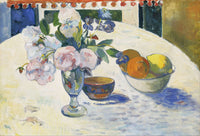 Flowers And A Bowl Of Fruit On A Table by Paul Gauguin
