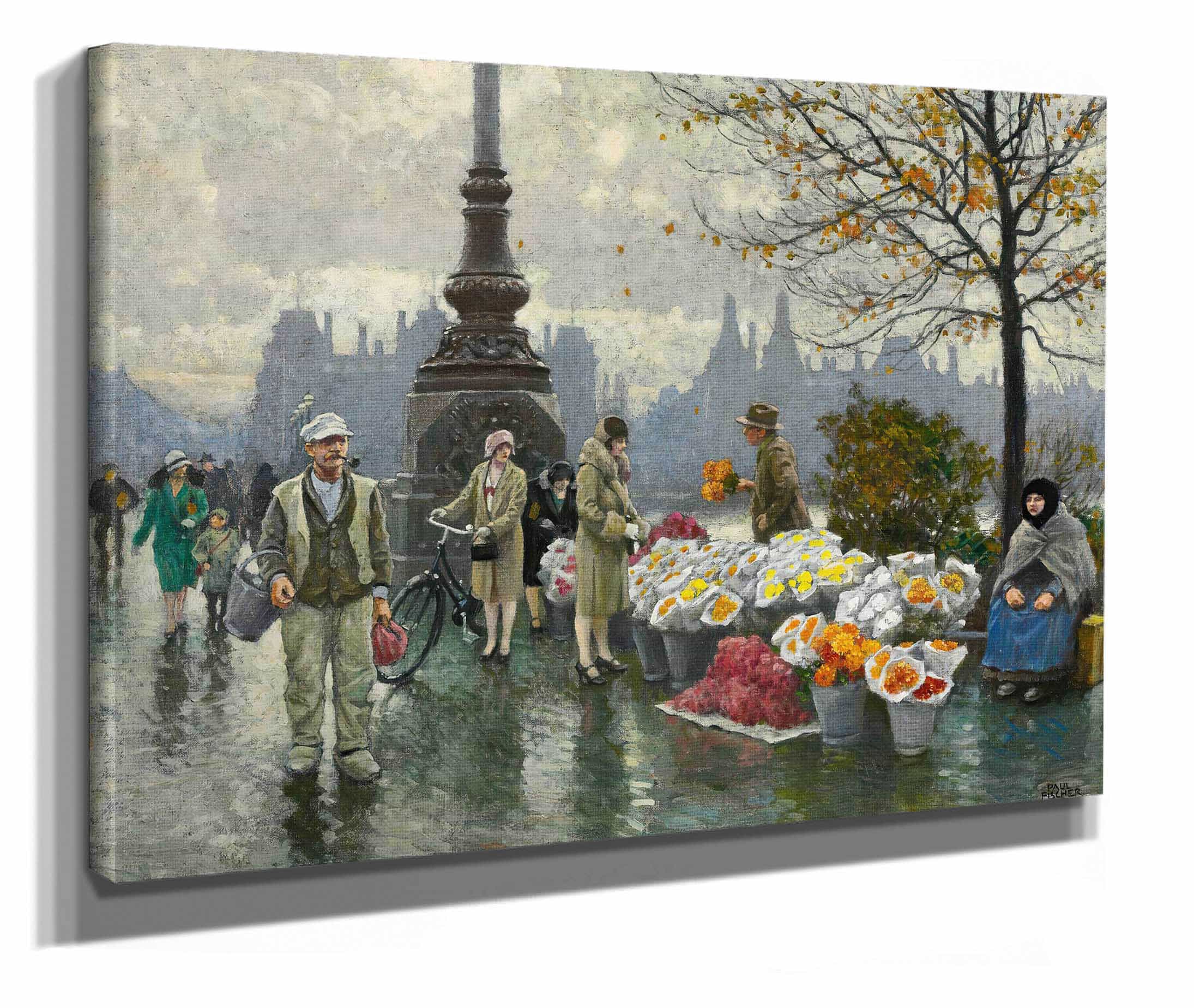 Flowersellers At Dr Louises Bro Queen Louises Bridge In Copenhagen by Paul Fischer