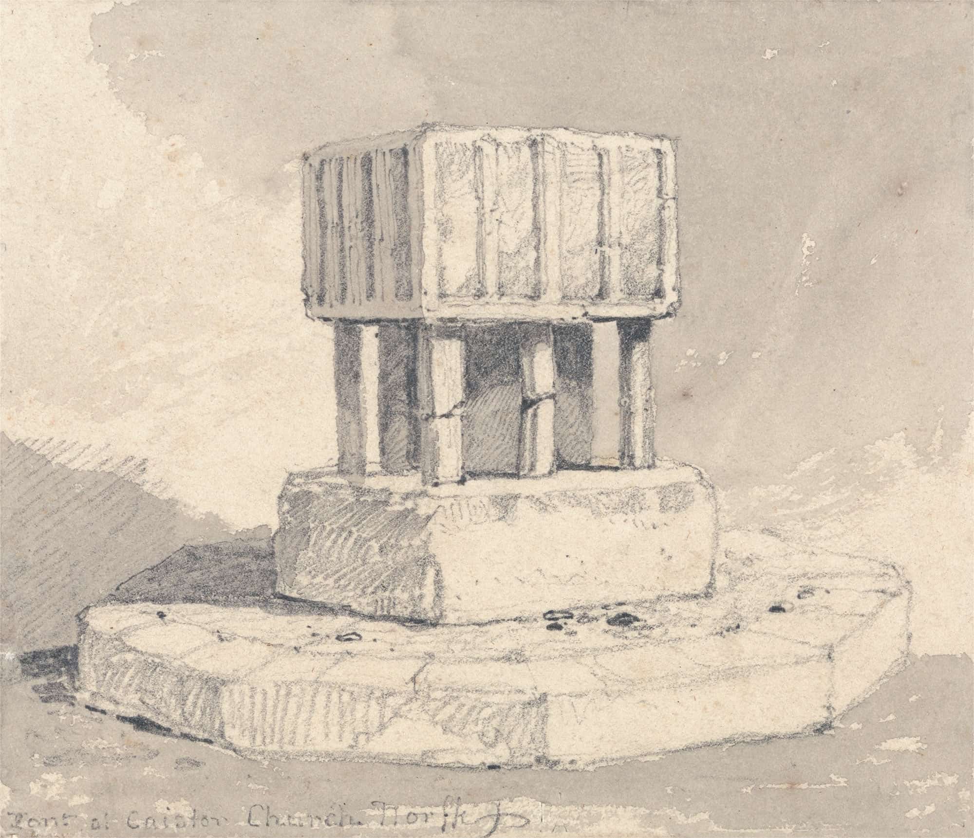 Font At Caister Church Norfolk by John Sell Cotman