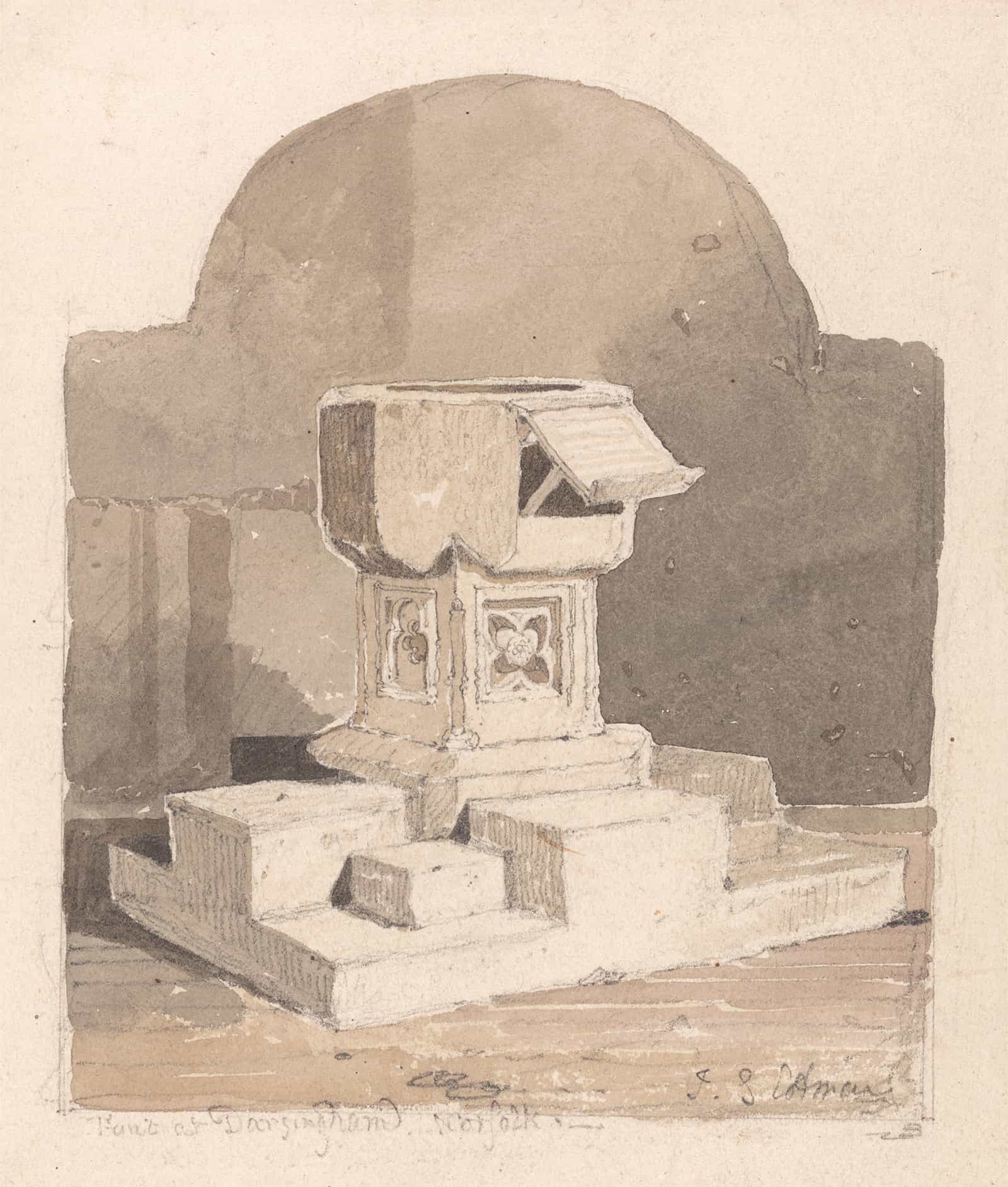 Font At Dersingham Church Norfolk by John Sell Cotman