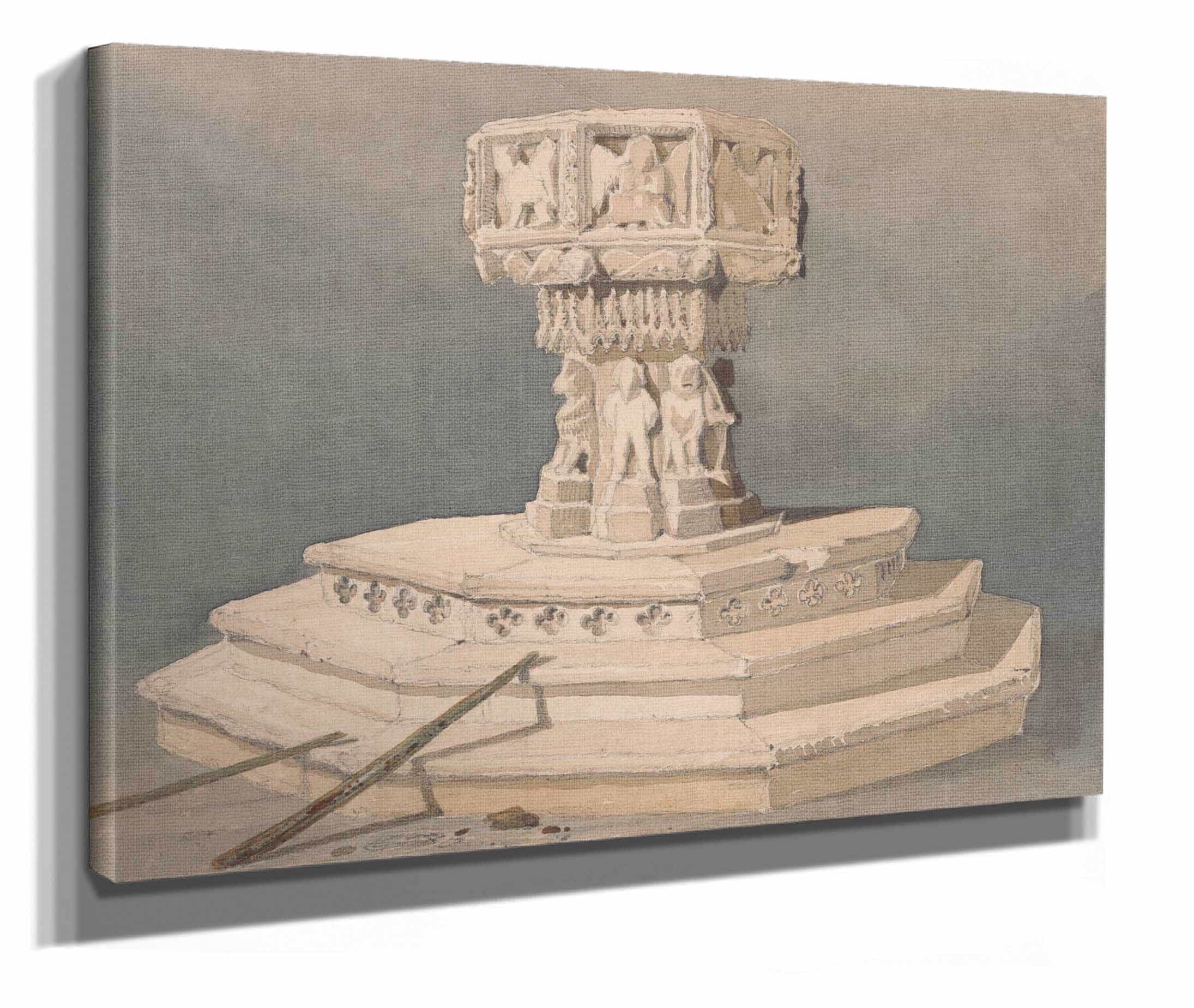 Font At Happisburgh Church Norfolk by John Sell Cotman