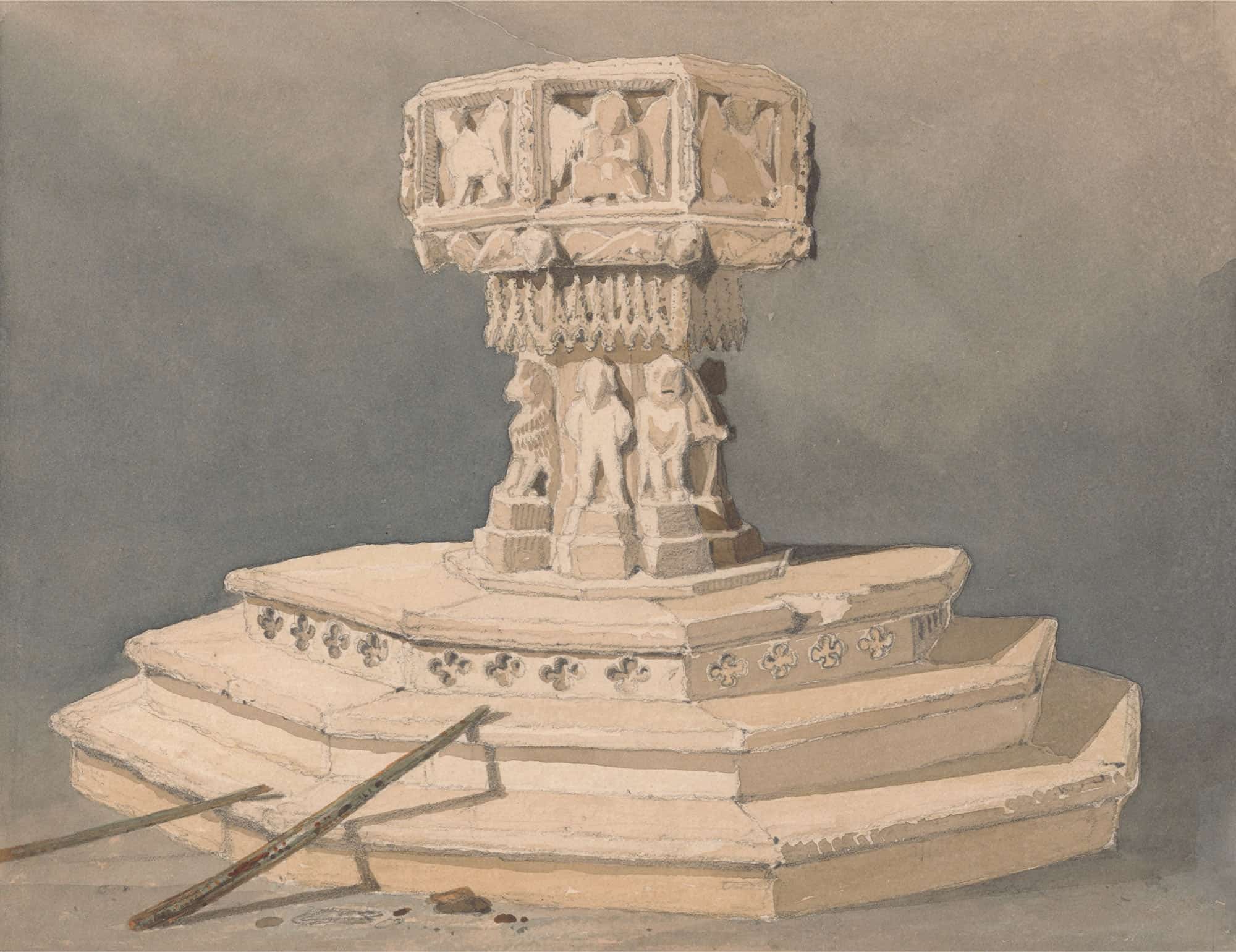 Font At Happisburgh Church Norfolk by John Sell Cotman