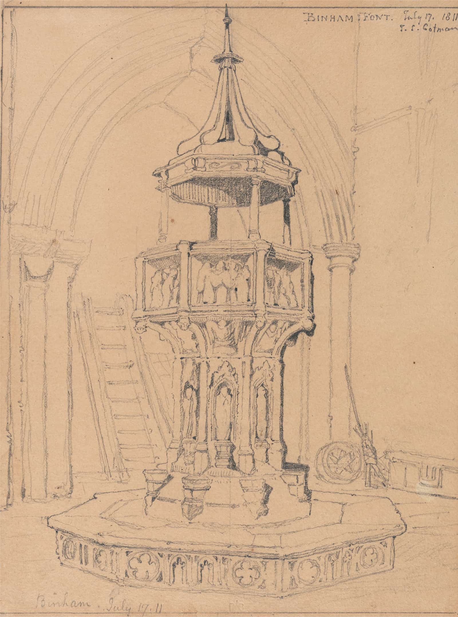 Font In Binham Church Norfolk by John Sell Cotman