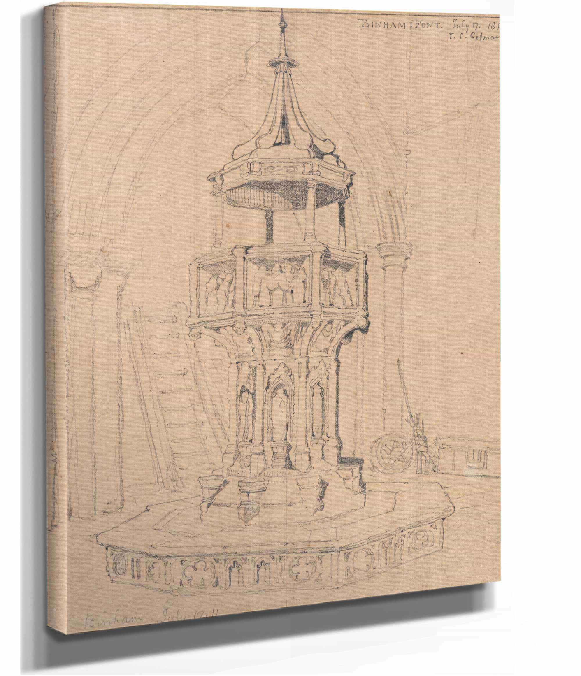 Font In Binham Church Norfolk by John Sell Cotman